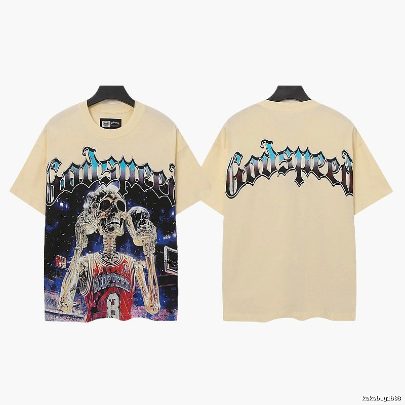 Godspeed Skull Print Street Style Beige T-shirt