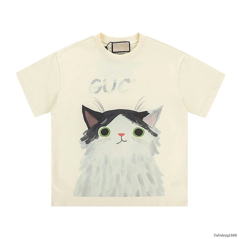 Gucci Cat Print Cartoon-style Off-white T-shirt