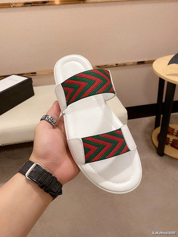 Gucci Classic Webbing Casual Style White Slide Sandals