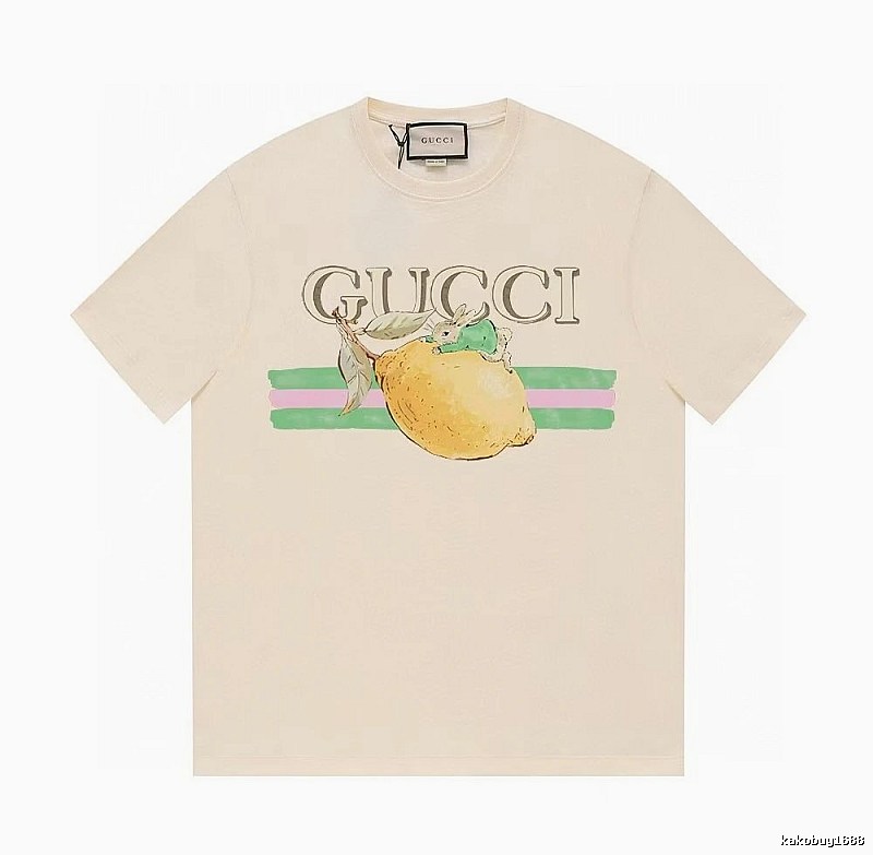 Gucci Lemon Print Casual Style Off-white Short-sleeve T-shirt