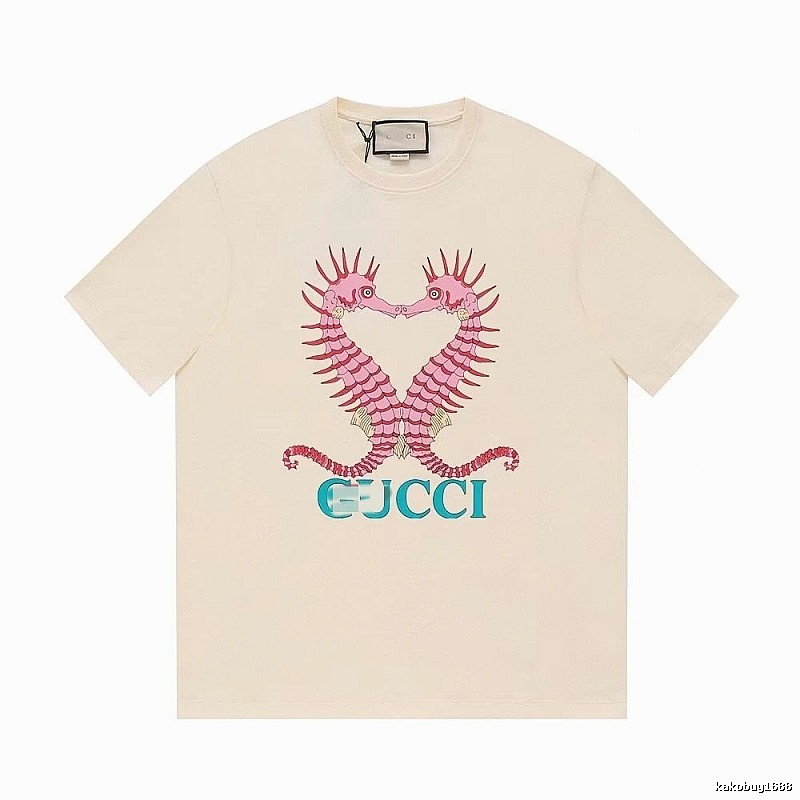 Gucci Seahorse Print Trendy Off-white Short Sleeve T-shirt