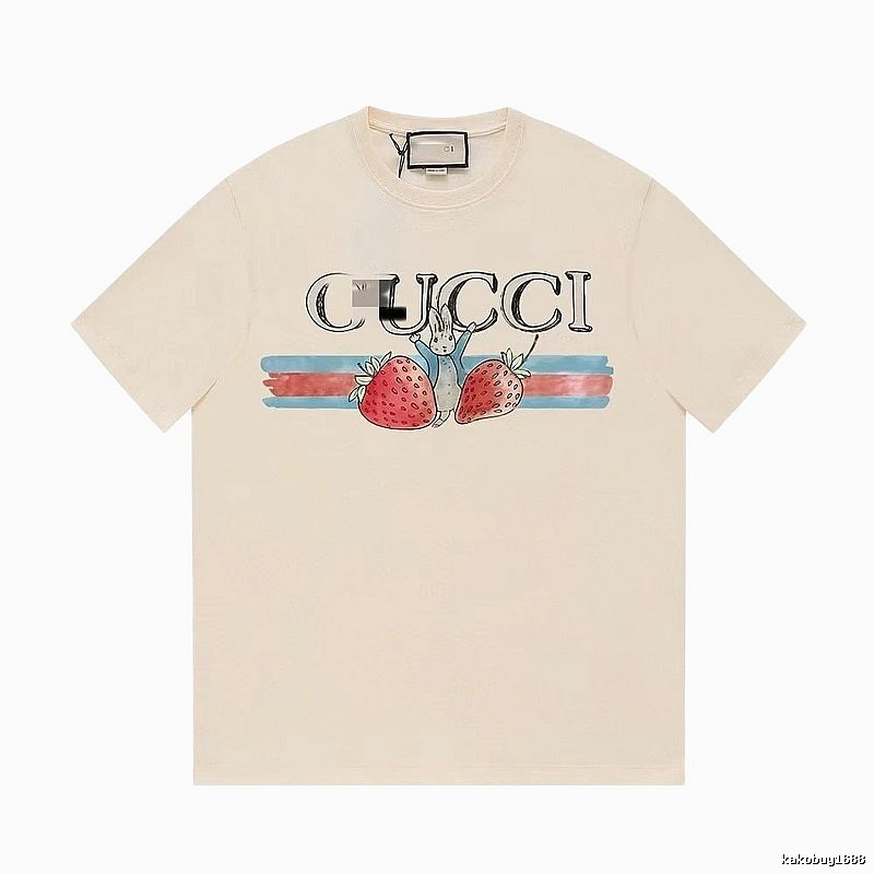 Gucci Strawberry Rabbit Print Vintage Off-white Short Sleeve T-Shirt