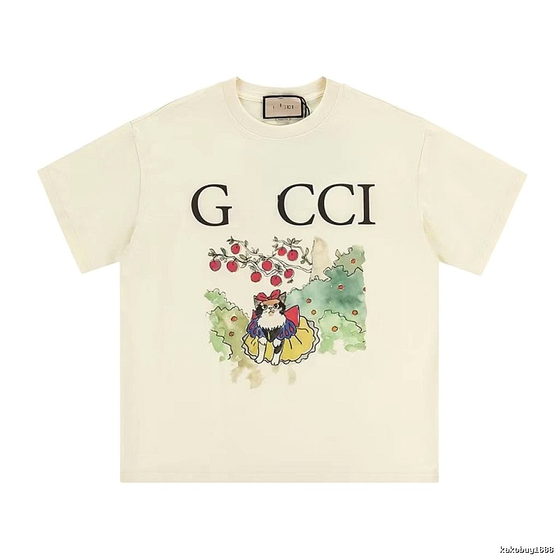 Gucci Vintage-Style Off-White Cat Print T-Shirt