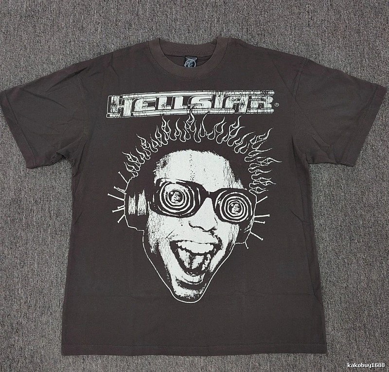 Hellstar Flame Portrait Street Style Charcoal Gray T-shirt