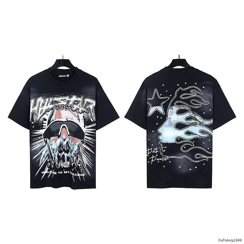 Hellstar Flame Print Street Style Black T-Shirt