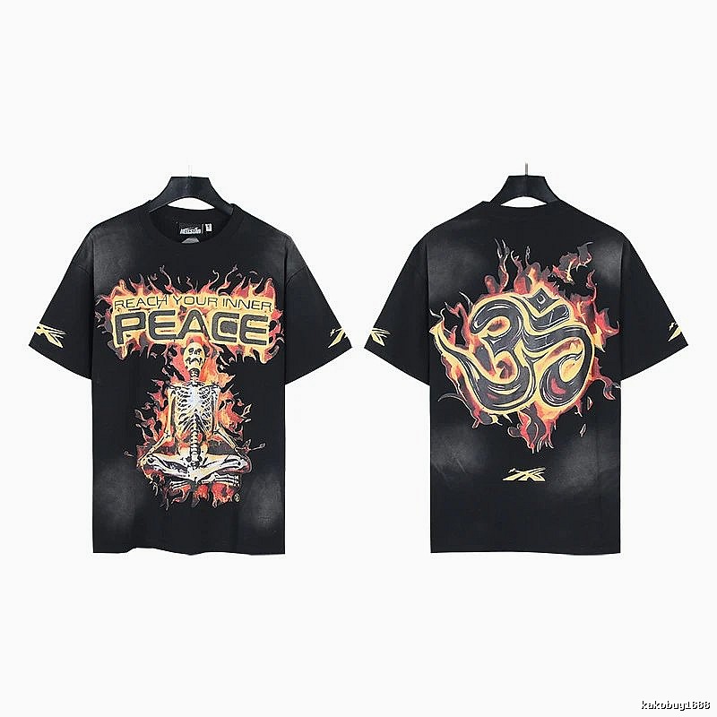Hellstar Flame Skull Street Style Black T-shirt