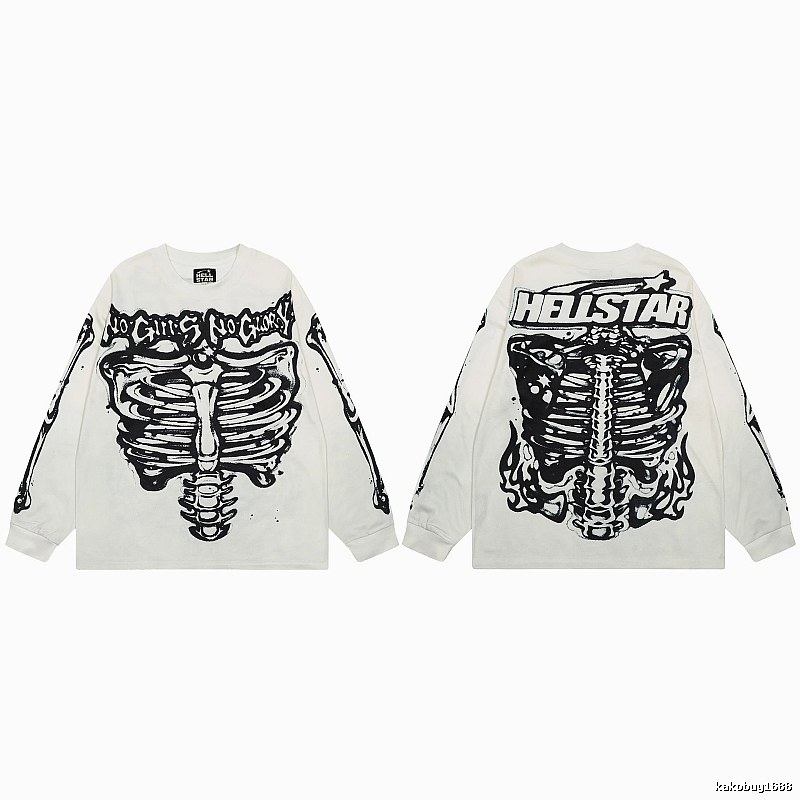 Hellstar Skull Print Dark Style Off-white Long Sleeve T-Shirt
