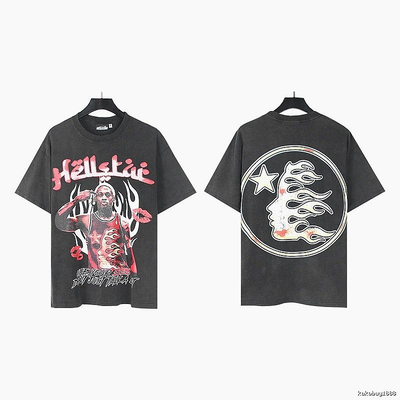 Hellstar Star Player Print Vintage Style Washed Black T-Shirt