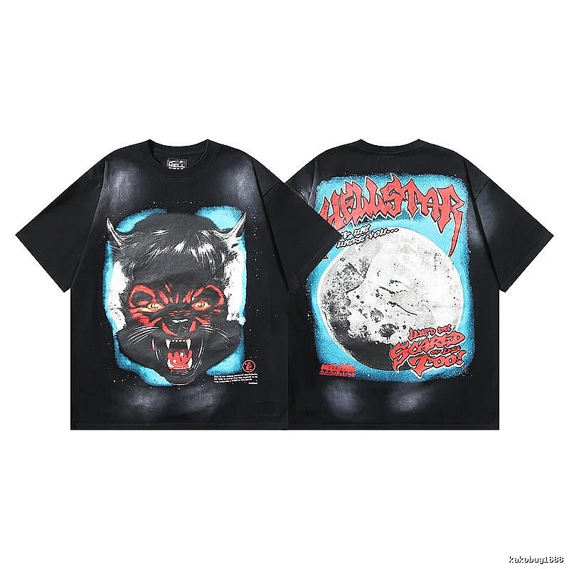 Hellstar Wolf Head Street Style Black Short Sleeve T-shirt
