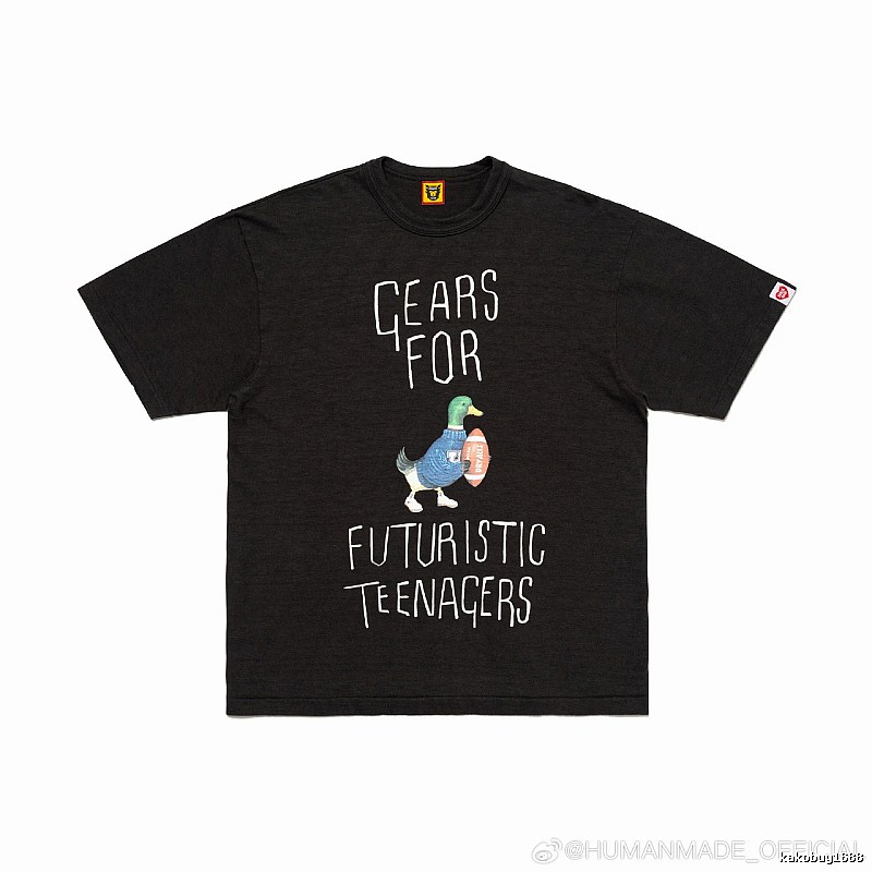 HUMAN MADE Green Duck Print Vintage Style Black T-Shirt