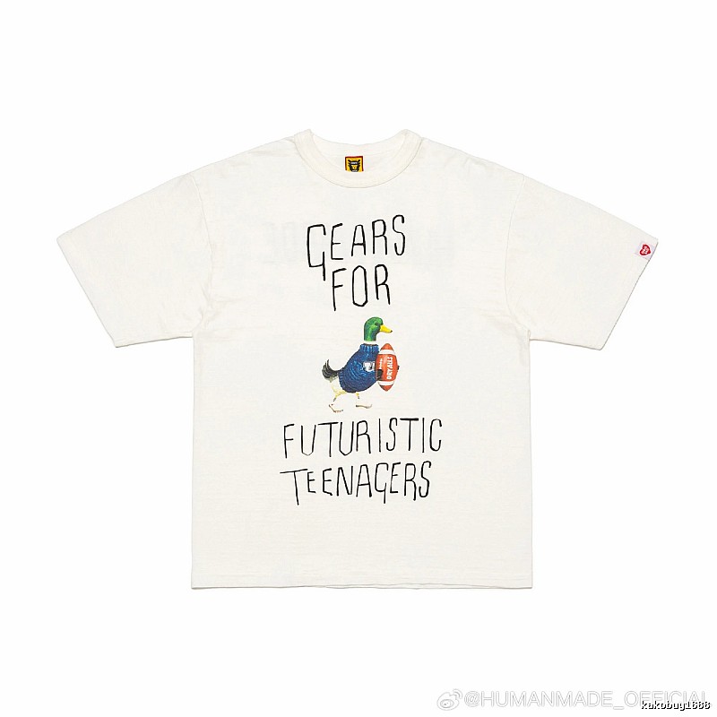 HUMAN MADE Japanese Streetwear Green Duck Printed Off-white T-shirt