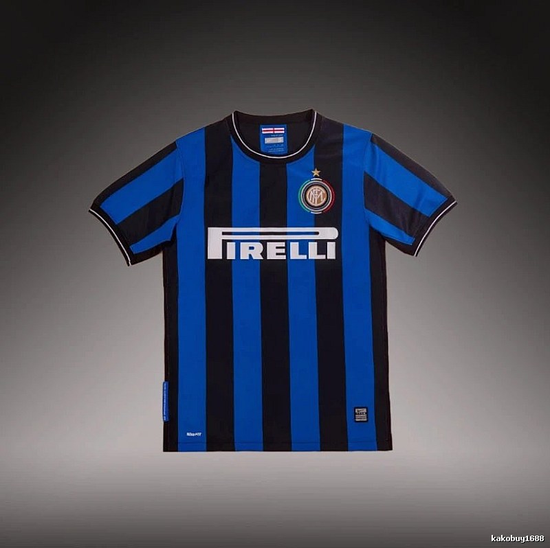 Inter Milan Monogram Brehme #3 soccer jersey Blue Black Striped for Layered Styling