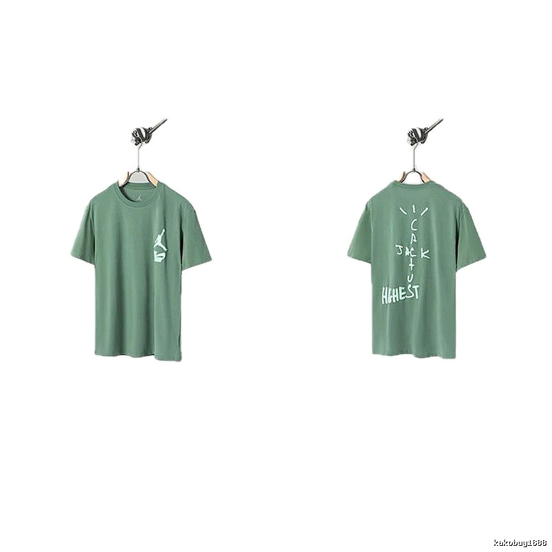 Jordan x Travis Scott Co-branded Street Style Pea Green T-Shirt