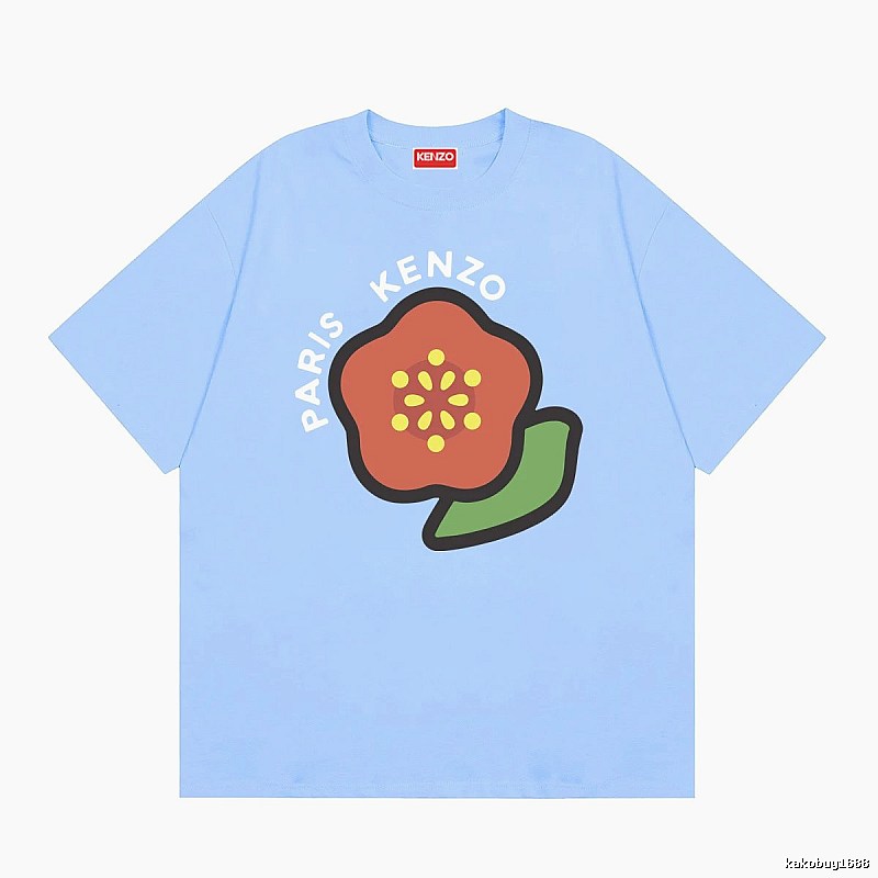 KENZO Floral Print Casual Style Light Blue T-Shirt