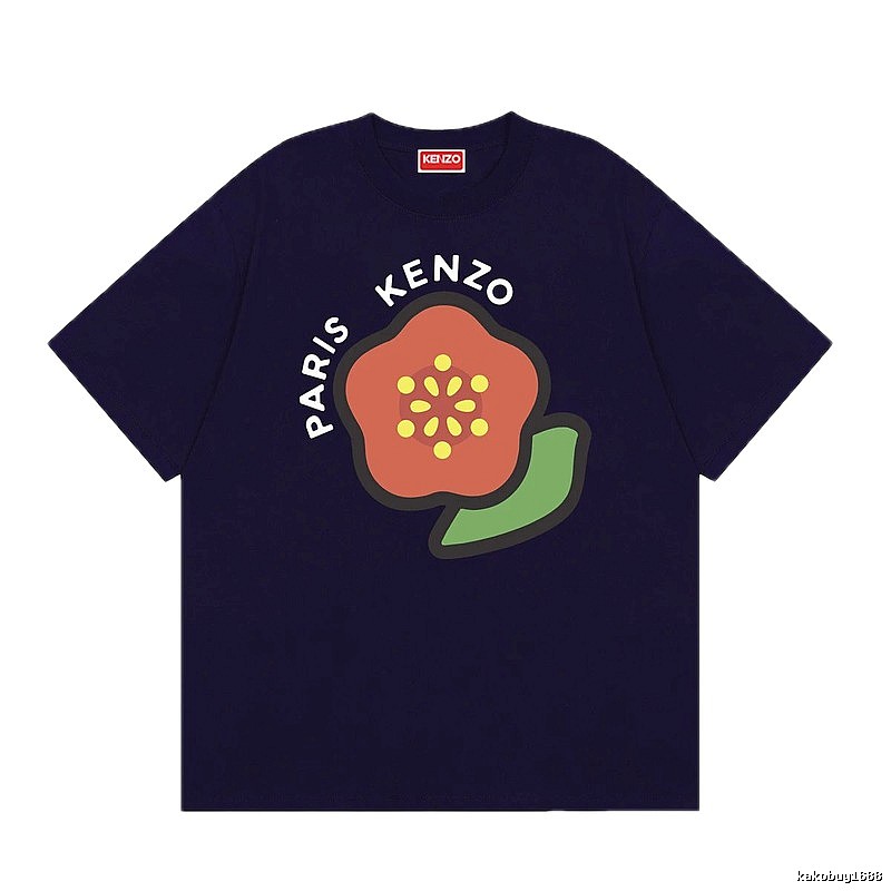 KENZO Parisian Floral Casual Navy Blue Short Sleeve T-Shirt