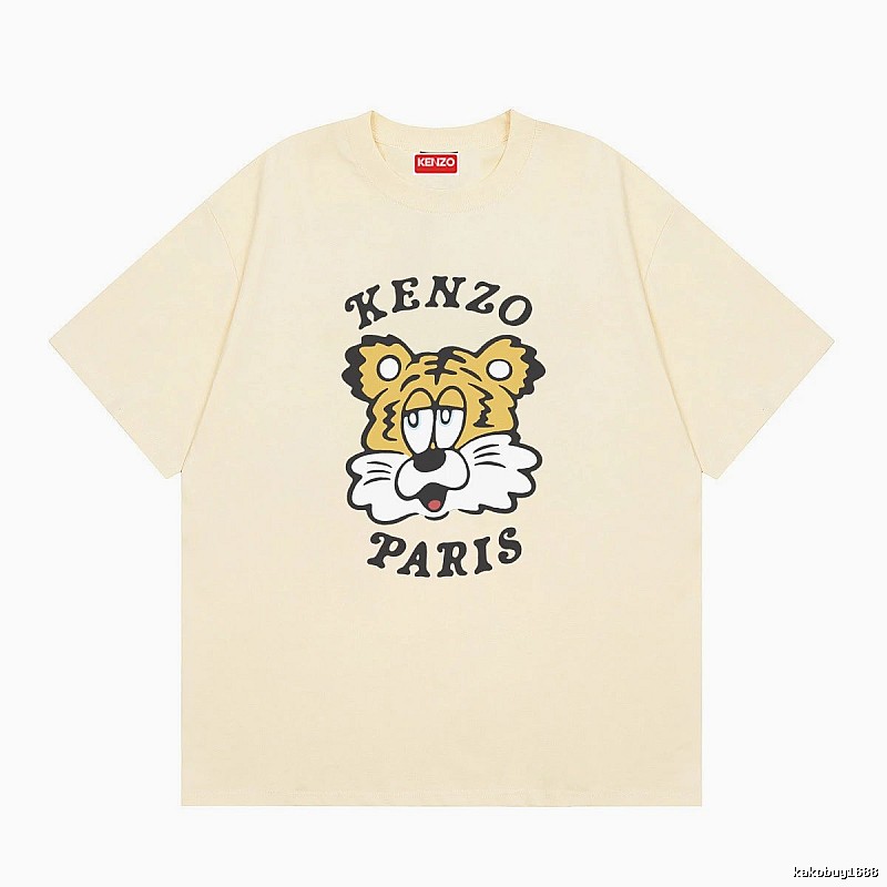 KENZO Tiger Head Print Trendy Style Beige T-shirt