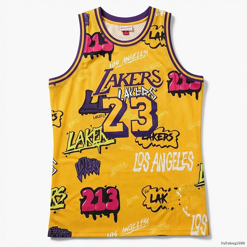 LBJ graffiti-style yellow jersey