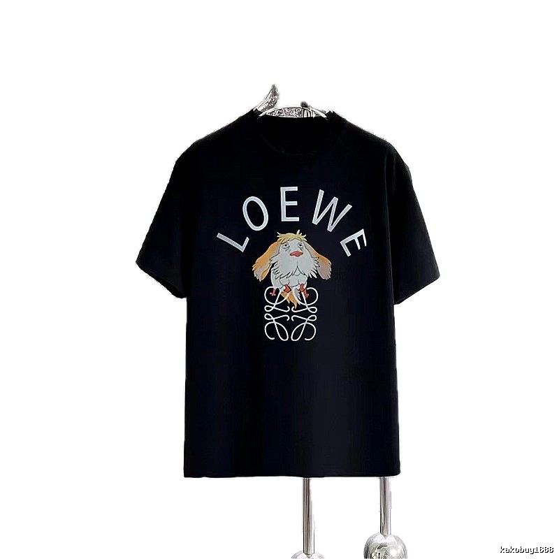 LOEWE Cartoon Print Casual Style Black T-Shirt