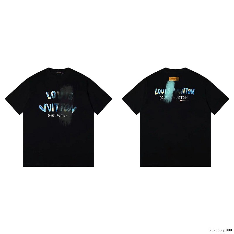 Louis Vuitton Gradient Graffiti Trendy Cool Black Short-sleeve T-shirt