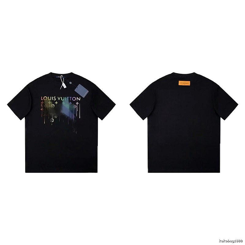 Louis Vuitton Iridescent Printed Trendy Black Short-sleeve T-shirt