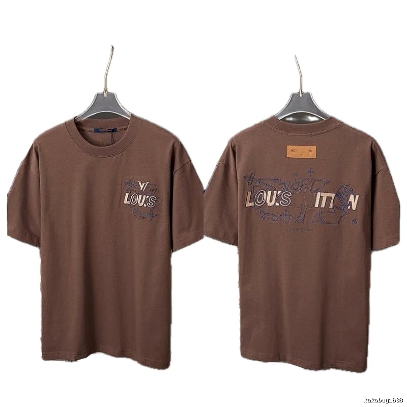 Louis Vuitton Monogram Embroidered Trendy Brown T-Shirt