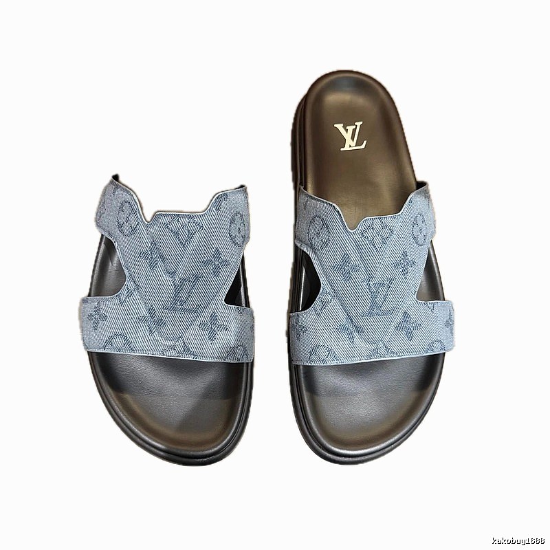 Louis Vuitton Monogram Light Luxury Style Denim Blue Slide Sandals