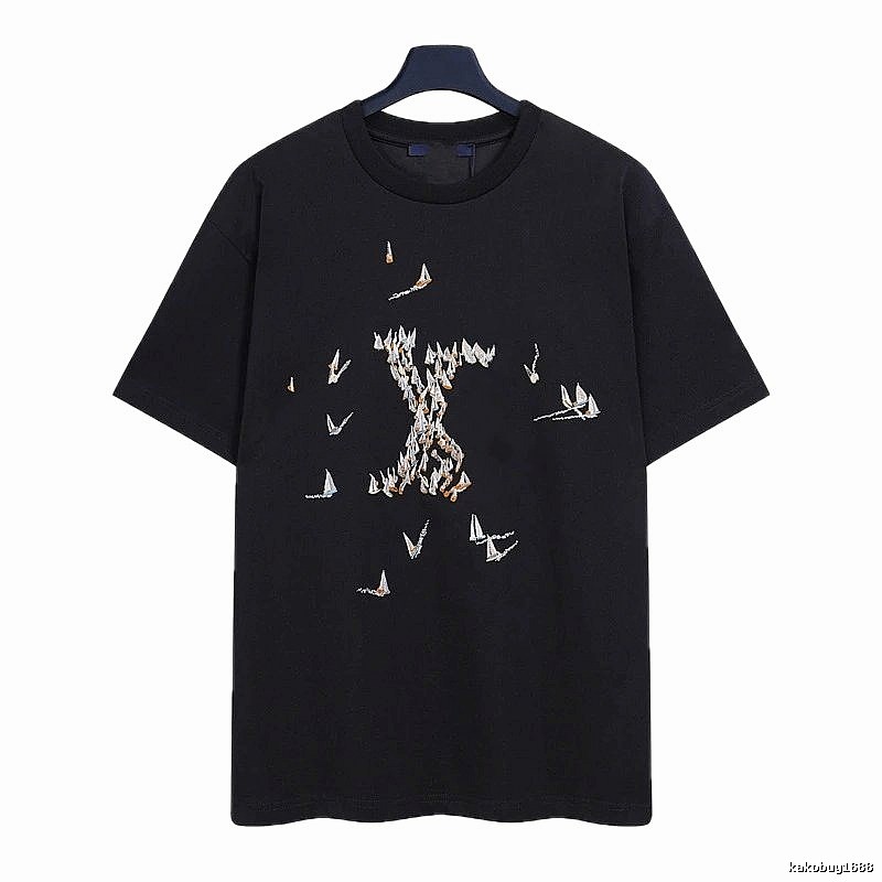 Louis Vuitton Sailboat Embroidered Trendy Black T-Shirt