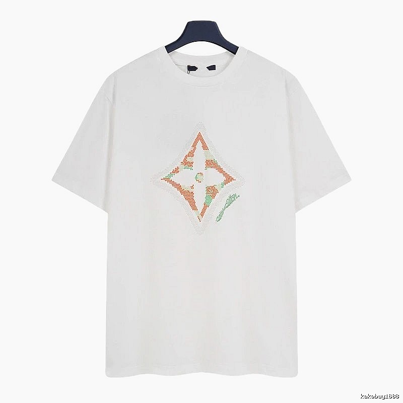 Louis Vuitton Trendy White T-Shirt with Diamond Print