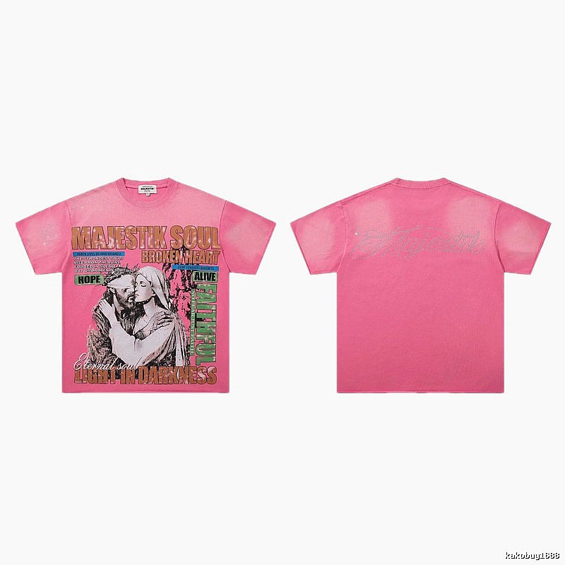 MAJESTIKSOUL Vintage Print Pink Short-sleeve T-shirt