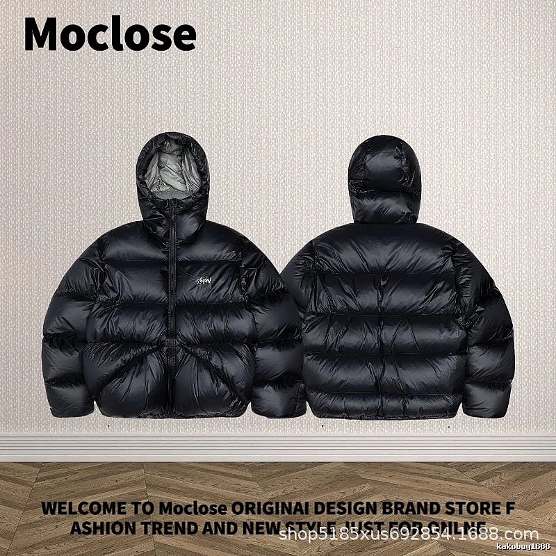 Moclose Classic Puffer jacket Black Glossy Hooded for Daily Styling
