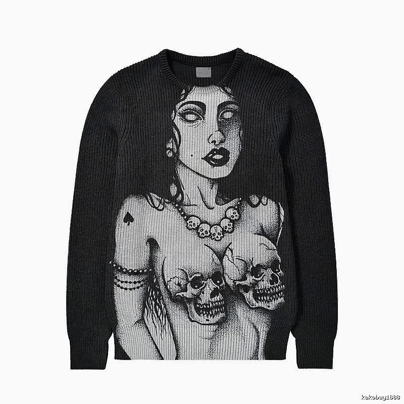 Monogram Anime graphic sweater Black Knit Top for Casual Outfits