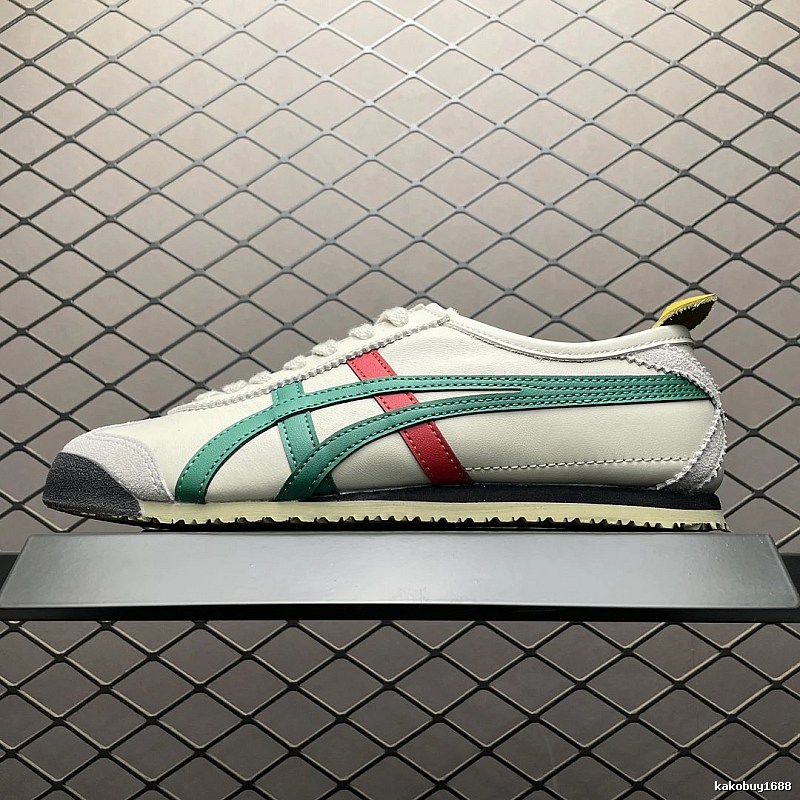 Onitsuka Tiger Cream, Green and Red Low-Top Sneakers with Classic Lace-Up