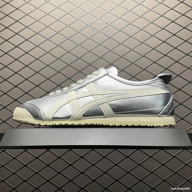 Onitsuka Tiger Low-Top Sneakers, Classic Lace-Up in Silver and Cream