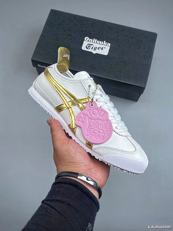 Onitsuka Tiger Low-Top Sneakers in White and Gold with Vintage-Inspired Shape