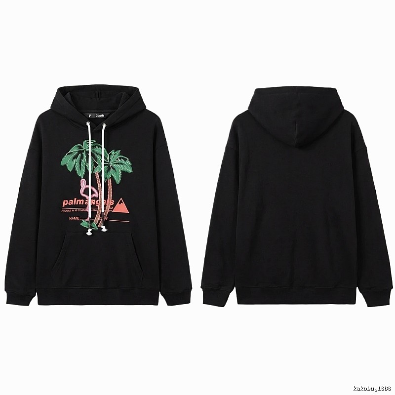 Palm Angels Black Hoodie with Palm Tree Print