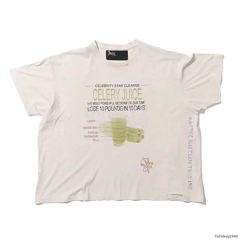 Paly Hollywood Celery Juice Print Vintage Style White T-Shirt