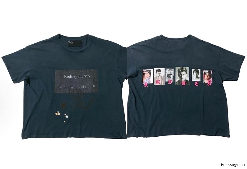 Paly Hollywood Distressed Portrait Print Navy Blue T-Shirt