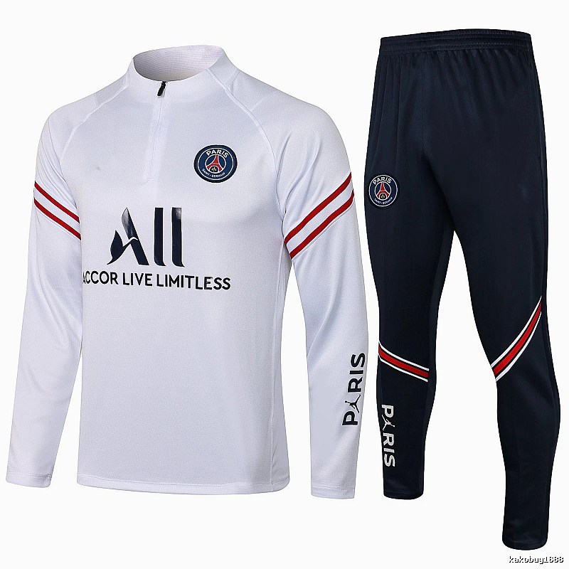 Paris Saint-Germain 2021-22 White Training Tracksuit Set Relaxed Styling