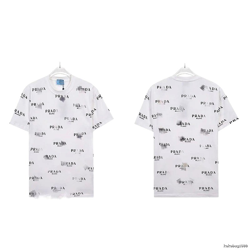 Prada All-over Print Streetwear Style White Short-sleeve T-Shirt