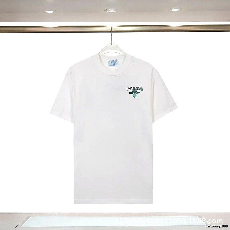 Prada Embroidered Minimalist Style White Short-sleeve T-shirt