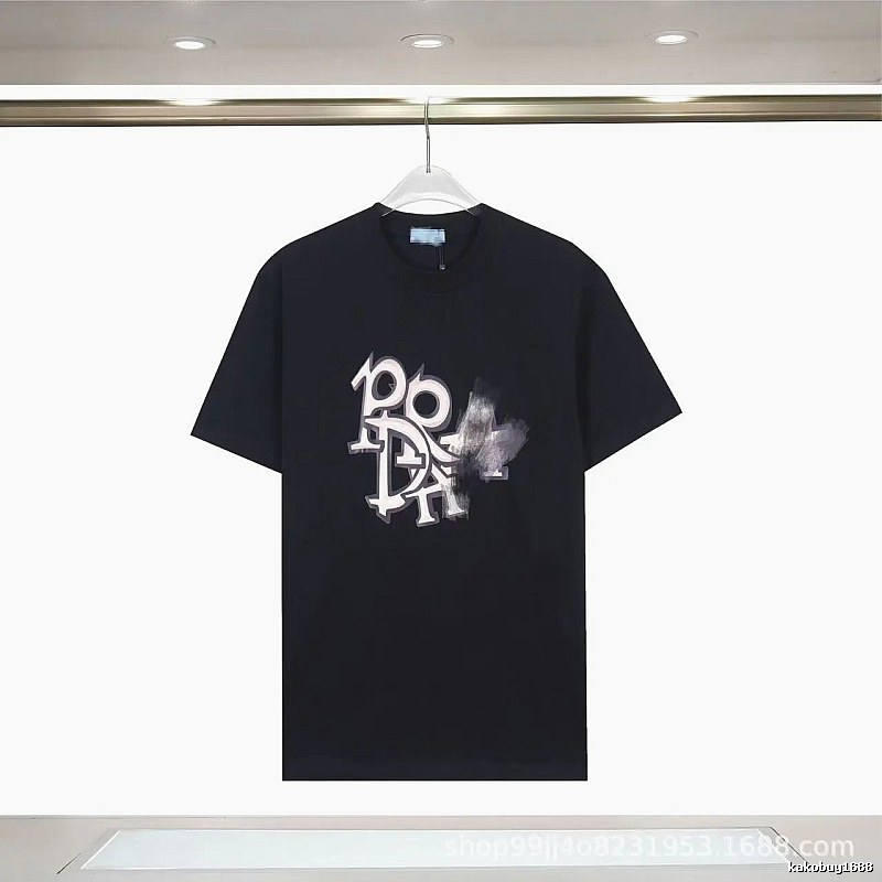 Prada Letter Graffiti Street Style Black T-Shirt
