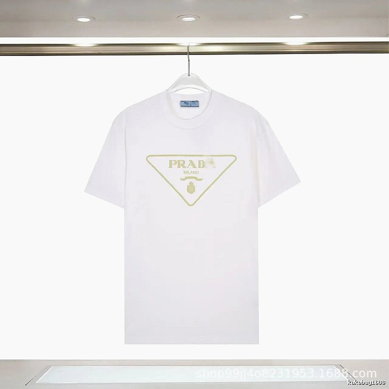 Prada Triangle Logo Casual Style White Short-sleeve T-shirt