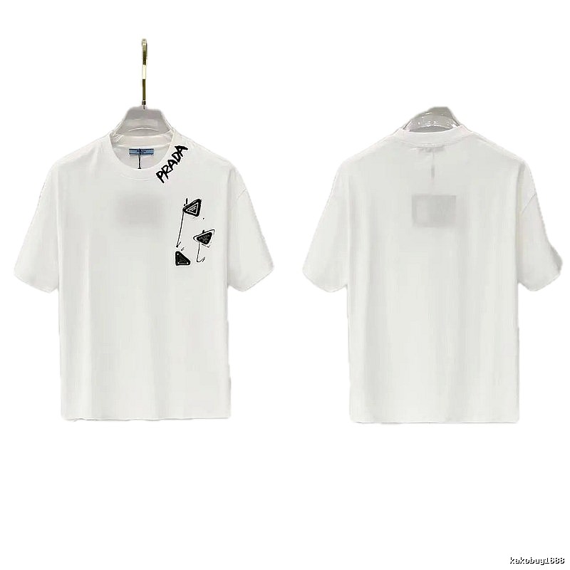 Prada Triangle Logo Casual Style White T-Shirt