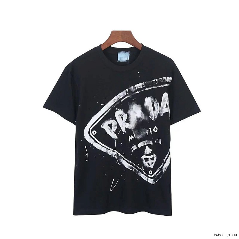 Prada Triangle Logo Graffiti Street Style Black T-Shirt