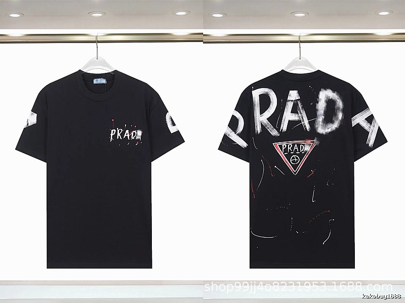 Prada Triangle Logo Graffiti Style Black Short-sleeve T-shirt