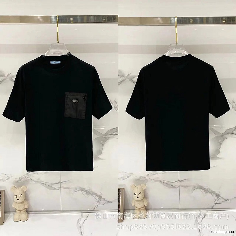 Prada Triangle Logo Minimalist Style Black Short-sleeve T-shirt