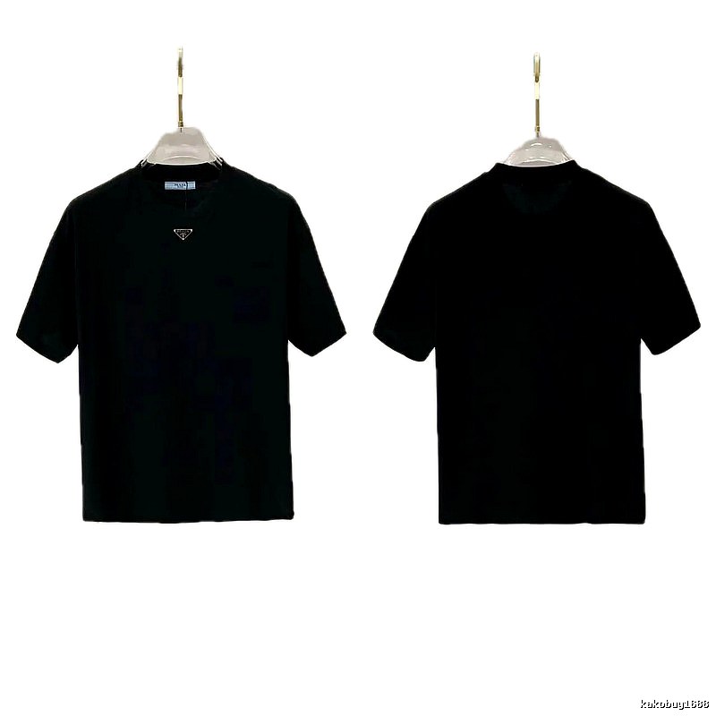 Prada Triangle Logo Minimalist Style Black T-Shirt