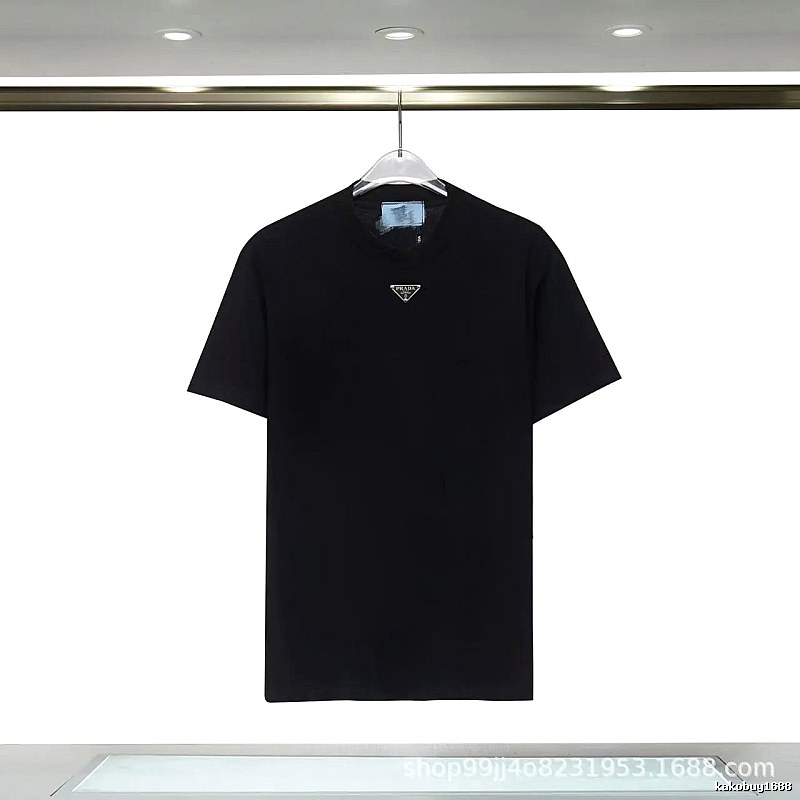 Prada Triangular Logo Minimalist Style Black Short-sleeve T-shirt