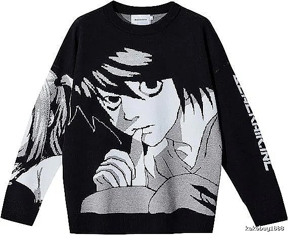 Premium Style Anime graphic sweater Black Knit Top for Minimal Outfits