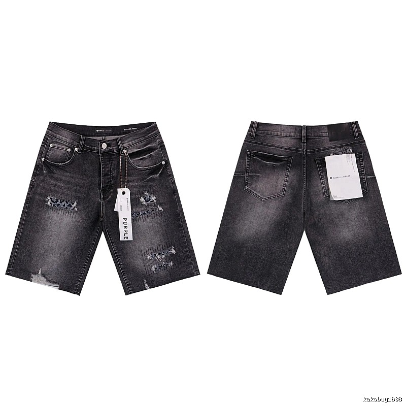 PurpleGodspeed High Street Ripped Black Gray Denim Shorts